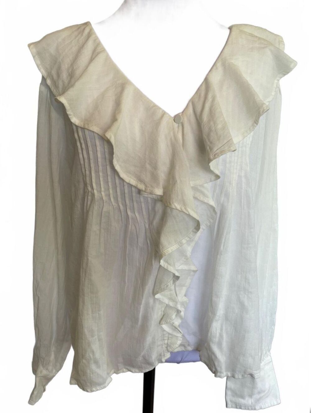 Madewell Cream Ruffle Pintuck Blouse L NWT Cottagecore Fairycore Romantic Boho